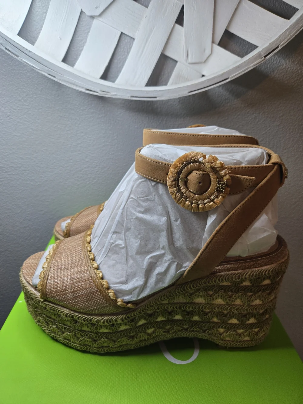 Sam Edelman Amber Wedge Platform Sandal in Tan with Ankle Strap New W Box Sz10.5